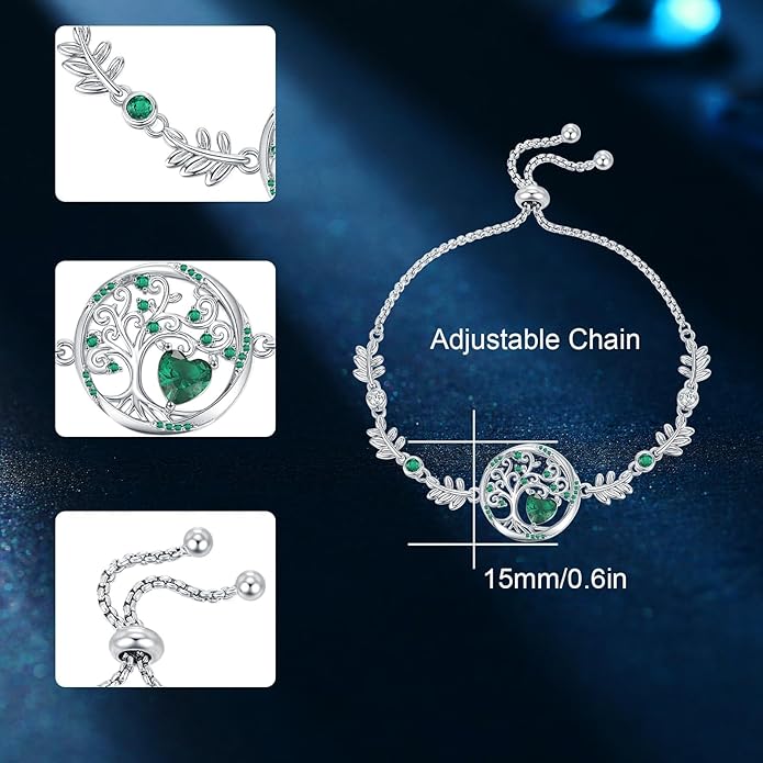 Tree of Life Birthstone Bracelets Sterling Silver Bracelets Charm Jewelry Birthday Gifts for Women,Girlfriend,Wife,Mom - Graduation, Friendship,Birthday, Anniversary