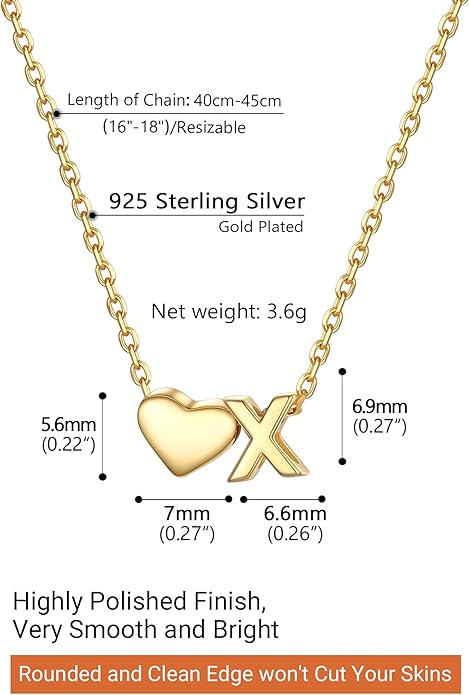 PROSILVER Initial Heart Necklace for Women, 925 Sterling Silver Tiny Heart Letter Necklace Siver, Gold Necklace, Come with Box