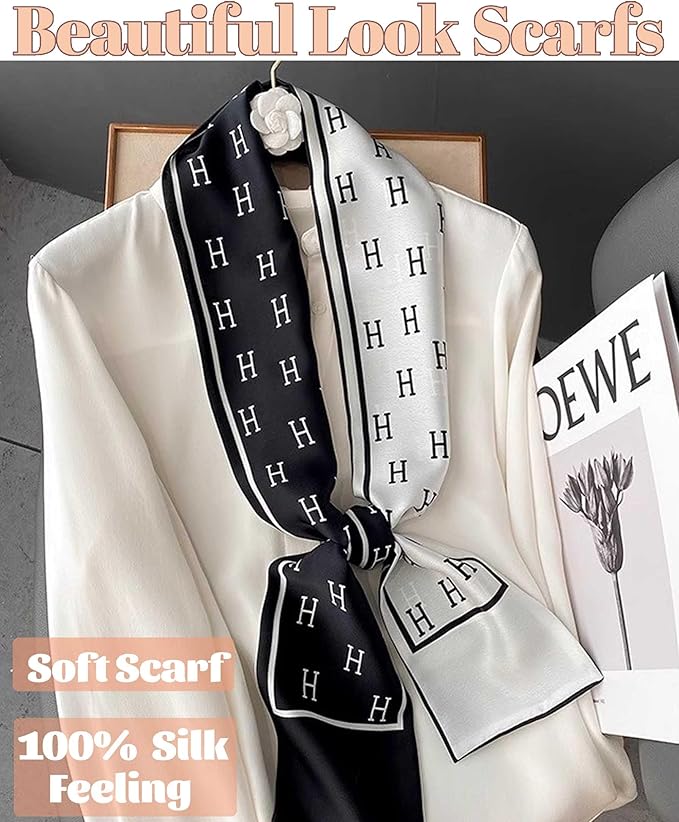 kcctoo 59" Mulberry Silk Like Head Scarf Women's Fashion Square Neck Satin Scarfs for Bag Hair Scarves Gift 59 * 5.9”