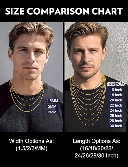 Bandmax Solid 1.5mm/2mm/3mm/6mm Rope Chains for Men Women 14K Gold Plated/Black Plated Stainless Steel Twist Chain 16-30 Inches, with Gift Box