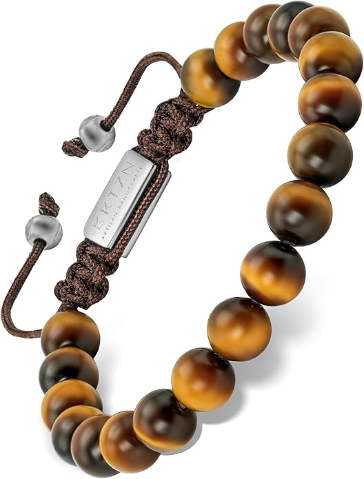 RTZN® Tigers Eye Bracelet for Men – Premium Artisan Handcrafted Golden Brown Tiger Eye Bead Bracelets – Natural Stone Tiger Eye Bracelet Men – Beaded Bracelets for Men
