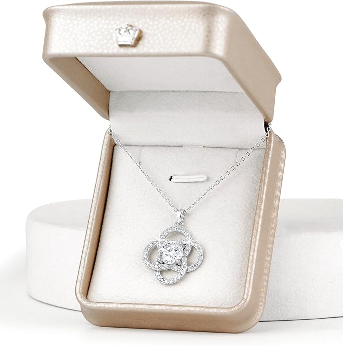 Moissanite Pendant Necklace for Women – 925 Sterling Silver Necklace for Women Infinity Pendant, Dainty Silver Jewelry Gift Box for Mom Wife Girlfriend – Birthday Anniversary 1-3 CT