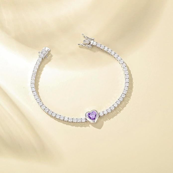 FANCIME 7mm Heart Birthstone Tennis Bracelet for Women Fine Jewelry Wedding Bridal Prom Birthday Gift for Women Her, Length 7 Inch