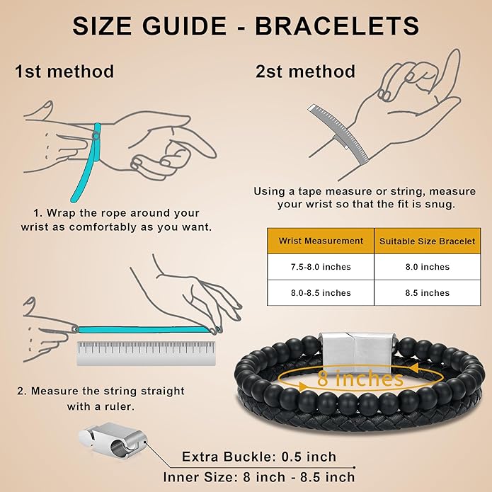 LUXEJEW Gifts for Men - Mens Bracelet, Beaded Leather Initial Bracelet 6mm Matte Agate Stone Handmade Bracelets Adjustable Stainless Steel Magnetic Clasp Mens Jewelry Gifts