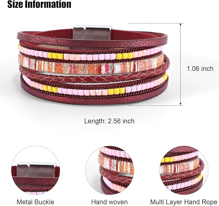 VIBILIA Boho Leather Wrap Bracelets for Women Multi-Layer Bracelets with Strong Clasp Jewelry for Women