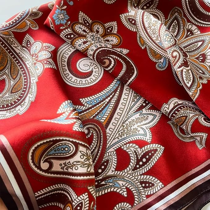 ANDANTINO 100% Mulberry Silk Square Scarf for Hair-25.6" X25.6'' Women Men Natural Silk Neckerchief Digital Printed Headscarf
