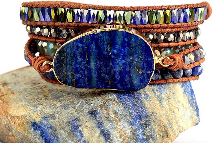 ZOSOJONA Boho Handmade Natural Stone Wrap Bracelets Turquoises Crystal Beads Bracelet Jewelry