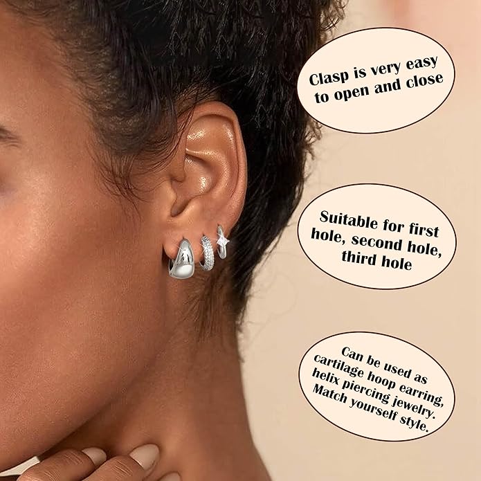 LOYALLOOK 3Pairs Gold Hoop Earrings Set for Women Trendy Huggie Hoop Earrings Stacks for Multiple Piercing 14K Gold Plated Chunky Hoop Earrings Set Hypoallergenic Cartilage Earring Lightweight