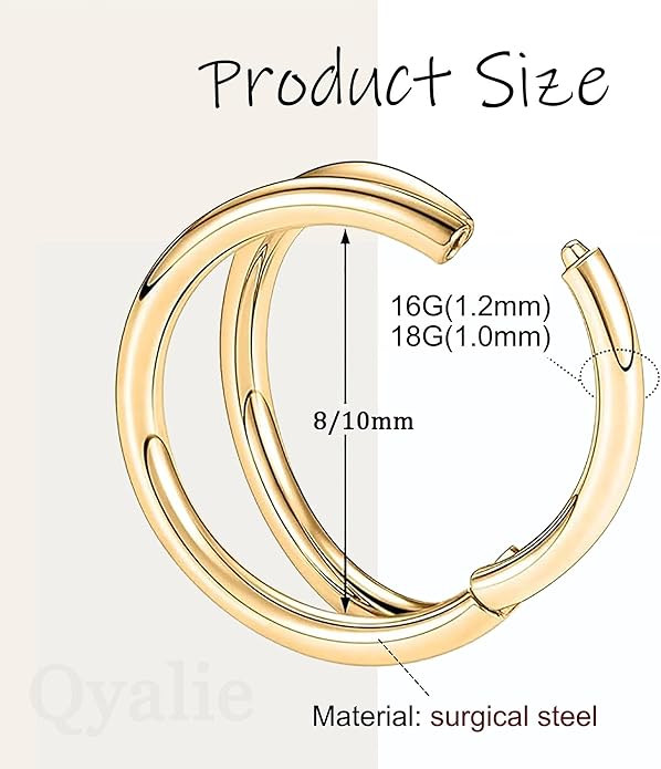 2 PCS Small Cartilage Double-Hoop Helix Conch Piercing Earrings With Cubic Zirconia For Women Trendy 14K Gold Plated Titanium Surgical Stainless Steel Sets Jewelry