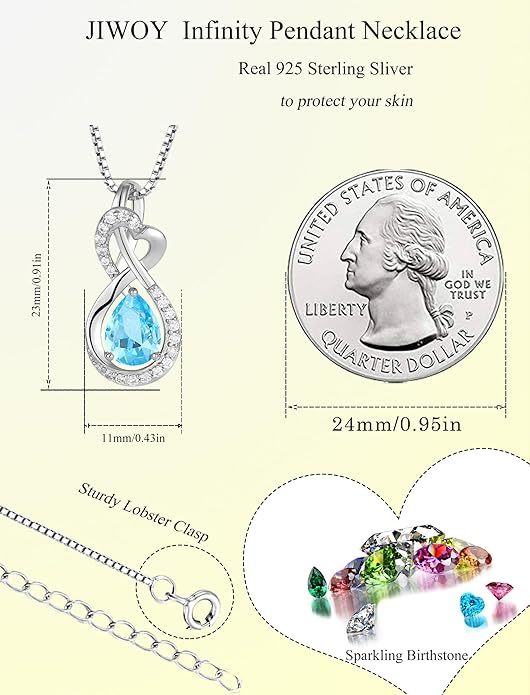 Infinity Necklace Birthstone Pendant 925 Sterling Silver Jewelry for Women
