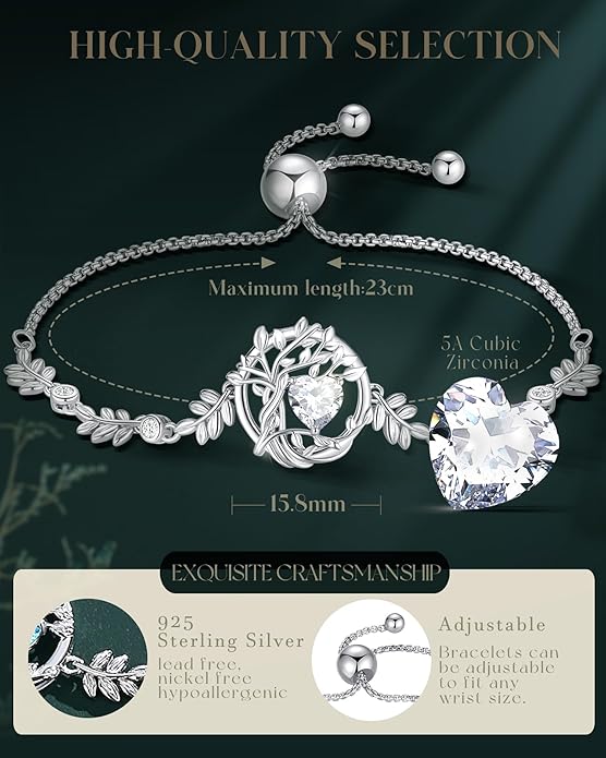 FANCIME Tree of life Birthstone Bracelet for Women Sterling Silver Tree Jewelry Birthstone Charm Bracelet Gemstone Anniversary Birthday Christmas Gifts for Wife Mom Her
