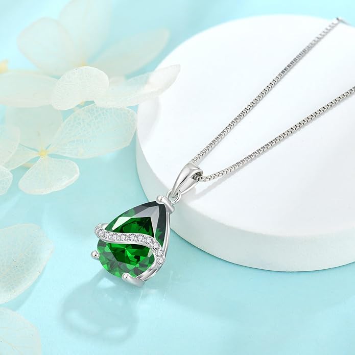 Teardrop Necklace for Women 925 Sterling Silver Birthstone Necklace Pendant Jewelry Gifts for Her