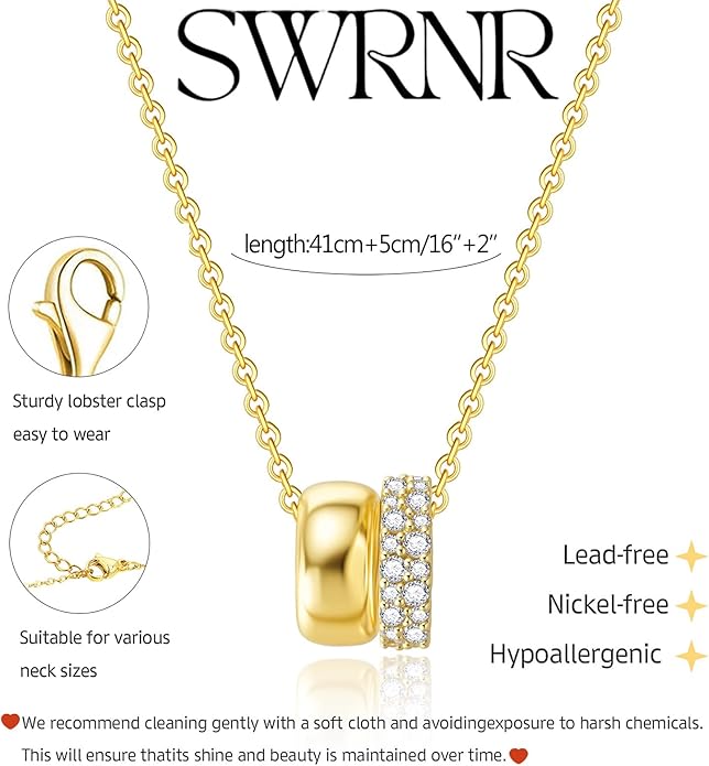 Gold Necklace for Women, Dainty 14K Gold Plated Pendant Necklaces for Women Trendy Simple Choker Chain Cubic Zirconia Circle/Interlocking/Sun Necklace Fashion Jewelry Birthday Christmas Gift