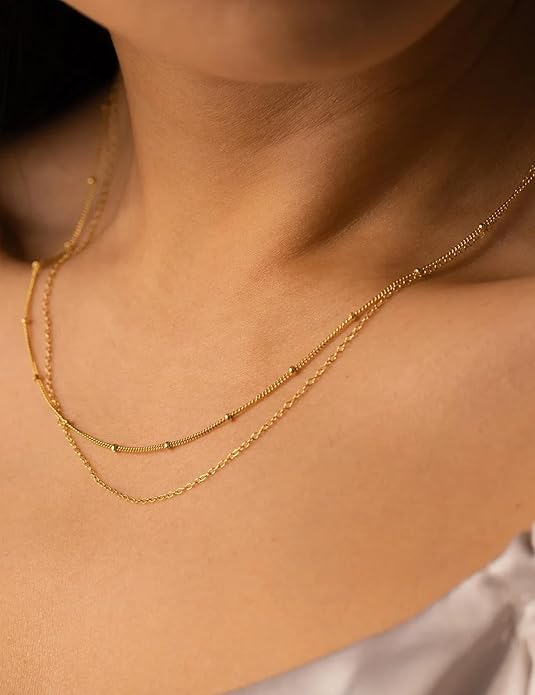 AILPIWE Layered Gold Necklaces for Women, 18K Gold Plated Dainty Paperclip Box Cuban Satellite Chain Necklace Set, Simple Gold Necklace Stack for Women