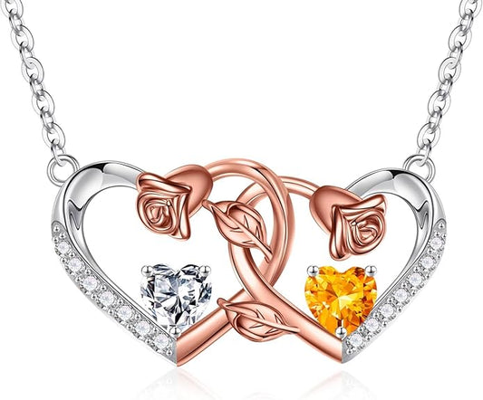 Iefil Chrismas Gifts for Wife - 925 Sterling Silver Rose Birthstone Necklace, Stocking Stuffers for Women Wife Girlfriend Mom