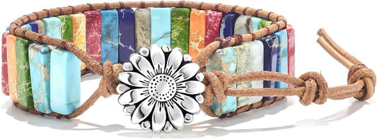 sedmart 7 Chakra Bracelets for Women with Real Stones Leather Wrap Healing Bead Bracelet Women Men Boho Friendship Jewelry