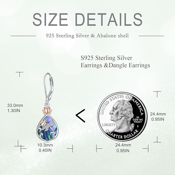 AOBOCO Butterfly/Dragonfly/Bee/Ladybug Leverback Earrings 925 Sterling Silver Rose Lotus Tulip Flower Filigree Dangle Earrings Teardrop Moonstone Larimar Turquoise Abalone Shell Jewelry Birthday Gifts for Women