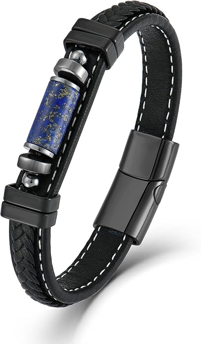 Lapis Lazuli Bracelets for Men Leather Black Bracelet