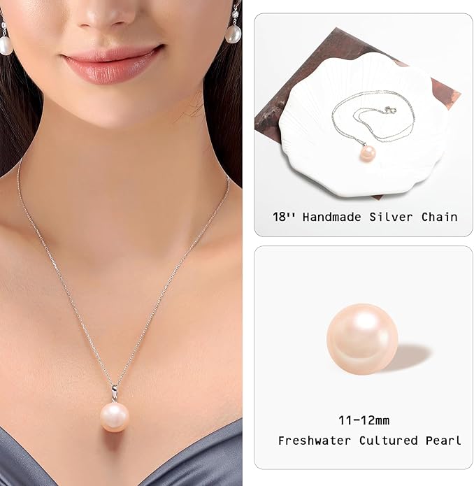 Freshwater Cultured Pearl Necklace, Real Pearl Necklace with Silver Chain and Clasp, Jewelry for Brides Wedding Gifts for Women Her Wife Sister
