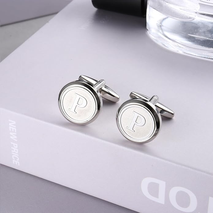 LOYALLOOK Initial Gold Cufflinks for Men Gold Cuff Links Personalized Copper CuffLinks Letter Cufflinks Gift for Groom Husband Father