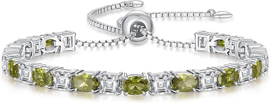 Sterling Silver Birthstone Bracelets for Women White Gold Tennis Bracelets Adjustable Chain 6-9 Inchs Jewelry Hypoallergenic Anniversary Birthday Gifts for Women Mom Wife Her