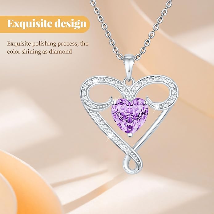 Infinity Necklace for Women, 925 Sterling Silver Heart Necklace with 5A Zircon, White Gold Plated Adjustable Chain, Gift for Valentine's Day, Birthday, Anniversary for Wife, Girlfriend, Mom