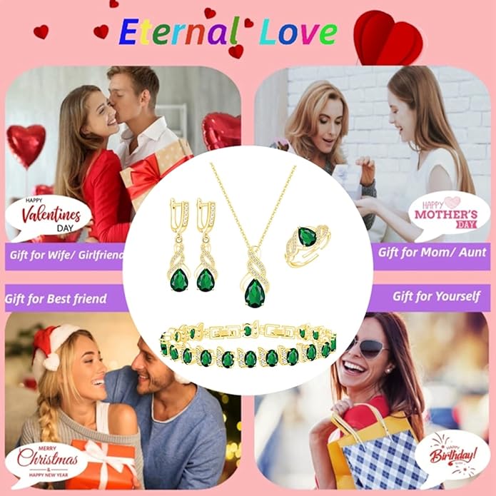 ZCGJWE Wedding Jewelry Set for Women Gem Necklace Earrings Bracelet Luxury Jewelry Set Birthday Valentine's Day Mother's Day Christmas Prom Jewelry Gift