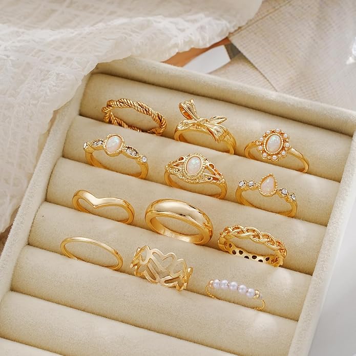 FAXHION Gold Knuckle Rings Set for Women Snake Chain Stacking Ring Vintage BOHO Midi Rings SIze Mixed