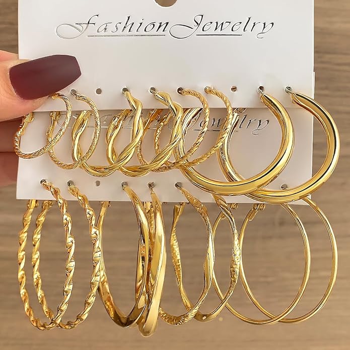 8 Pairs Classic Gold Hoop Earrings Set for Women Big Hoop Earrings Pack Trendy Twisted Statement Earrings Fashion Jewelry Gifts