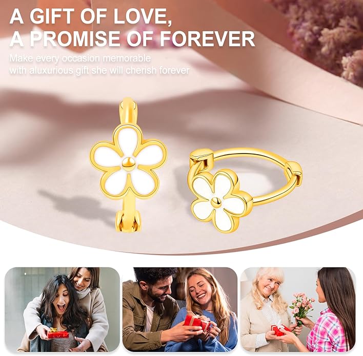 925 Sterling Silver Earrings for Women Dainty Dripping Oil Enamel Daisy Flowers Earrings Minimalist Style Jewelry Sensitive Earrings for Women Hypoallergenic Huggie Hoops