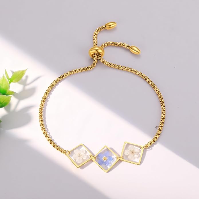 Forget-Me-Not Pressed Wildflower Bracelet | Pressed Flower Bracelet | Gold/Silver Pressed Flower Jewelry | Personalized Handmade Jewelry | Gift For Women