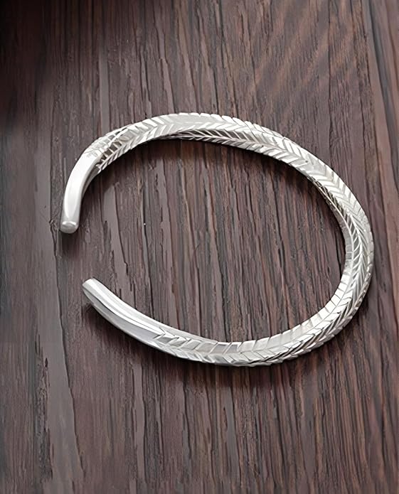 Kim Carrey S925 Sterling Silver Bracelet, Open Bangle Cuff Design, Men's Stacked Bracelets Gift Jewelry for My Man