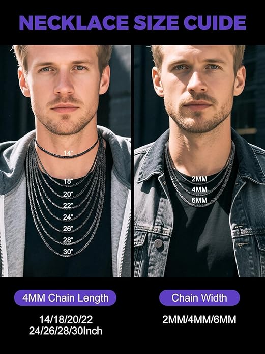 Richsteel Stainless Steel Mens Flat Link Chain Necklace, Black/Gold/Steel Chain for men, 2mm/4mm/6mm Width, No Tarnish & Hypoallergenic Hip Hop Jewelry, 18"-30" Length