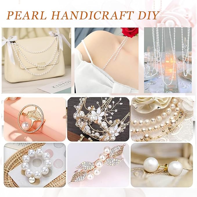 Fbshicung 3 Rolls Pearls String Beads Decoration Pearl Garland for Christmas Tree Faux Pearl Garland Roll Strand for Crafting String of Flowers Wedding,66 Feet (Ivory)