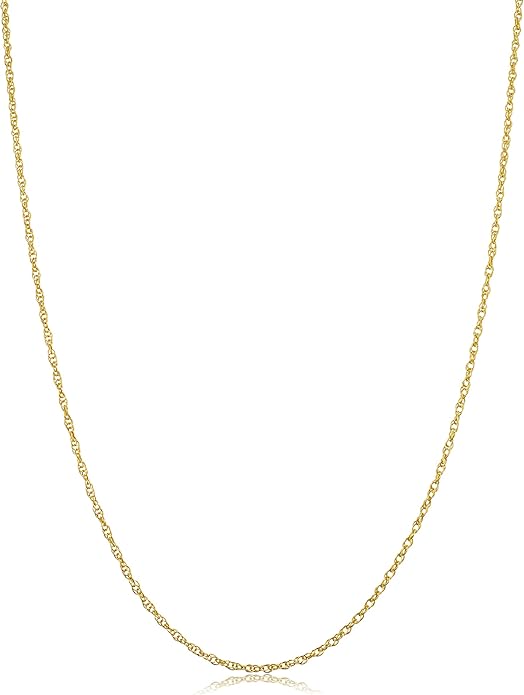 Kooljewelry Real 14k Yellow Gold Rope Chain Pendant Necklace for Women (0.7 mm, 0.9 mm, 1 mm, 1.3 mm, or 1.5 mm)