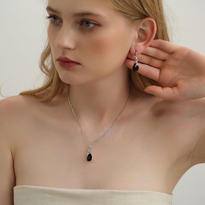 RUOFFETA Teardrop Crystal Jewelry Set, Birthstone Pendant Necklace Drop Dangle Earrings for Women