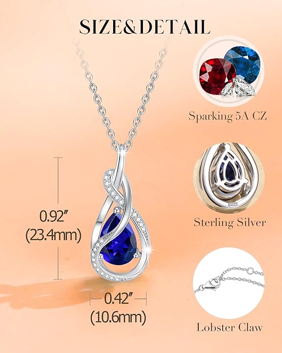 FANCIME TimelessTie Birthstone Necklace for Women White Gold Plated Sterling Silver Ribbon Design Jewelry Knot Pendant Fine Jewelry Gemstone Birthday Graduation Anniversary Christmas Gifts for Women Wife Mother Her