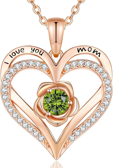 CDE Christmas Gifts for Women S925 Silver Rose Gold Heart Birthstone Necklaces for Women，Ideal Anniversary or Birthday Jewelry Gifts for Wife Girlfriend Her