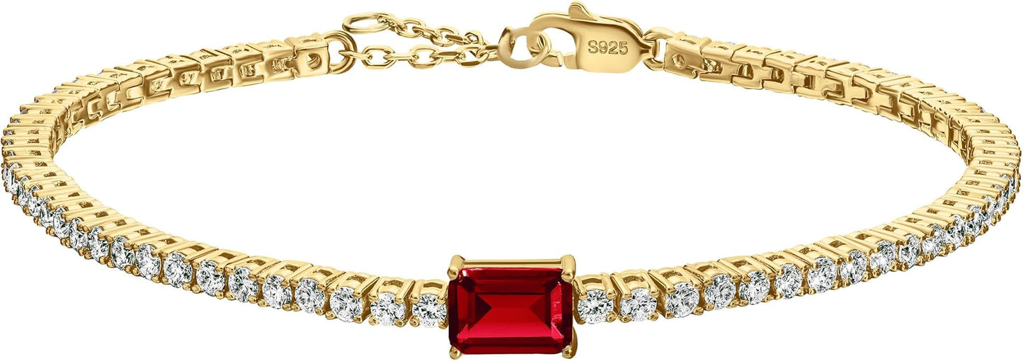 18K White/Yellow Gold Plated Silver Bracelet With Lab Grown Sapphire/Emerald/Ruby Surrounded With Lab Grown Diamond/Moissanite, Bracelet For Women Comes With Gift Box