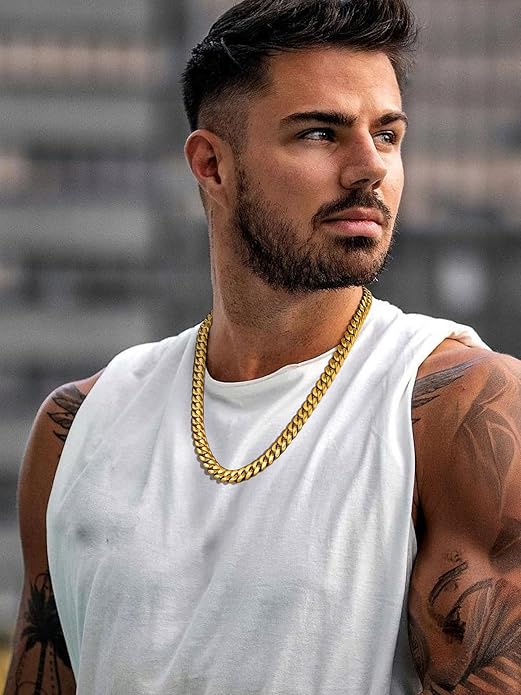 ChainsPro Chunky Miami Cuban Link Chains for Men,Stainless Steel Cuban Chain Necklace,4.8/6/10/14mm Width,No Tarnish& Thick Hip Hop Jewelry,18-30 inch Length, Black/Gold Plated/Silver,Send Gift Box