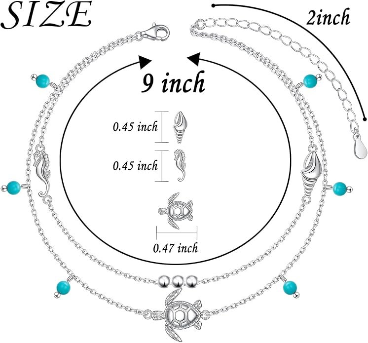 FLYOW Anklet for Women S925 Sterling Silver Adjustable Foot Beaded Heart Charm Ankle Bracelet Anklets Jewelry