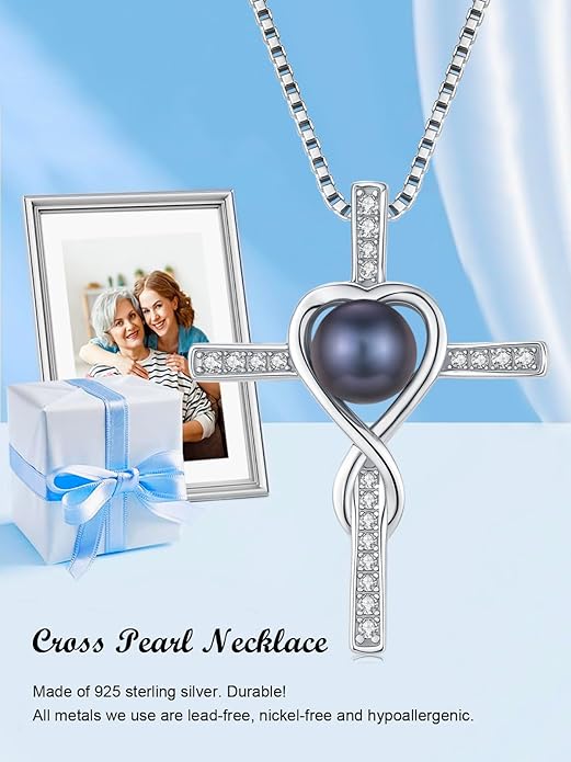 KANNSOAR Tahitian Black Pearl 18K White Gold Plated Sterling Silver Pendant Necklace for Wedding Birthday Anniversary Valentines Day Christmas Pearl Jewelry Gift for Women Wife Mom Lover Girlfriend