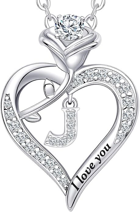 DWWGE Rose Heart Pendant Necklace Gifts for Wife, Engraved 'I love you' Gift for Wife Girlfriend, Anniversary Birthday Eternity Jewelry Present for Women, Moissanite Necklace Gift for Her