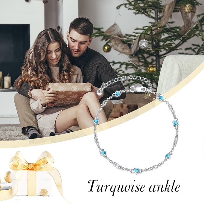 Anklet Bracelet for Women 925 Sterling Silver Natural Stone Chain Ankle Bracelet Beach Summer Fine Jewelry Birthday Christmas Gifts for Women Her Mom