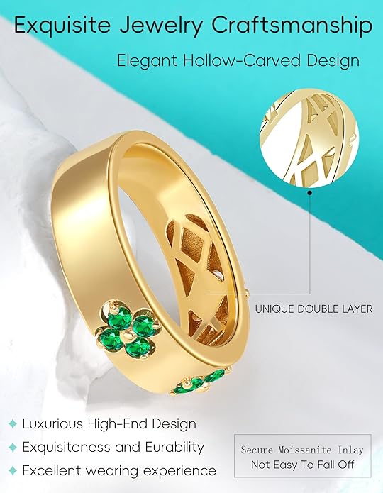 Premium Emerald&Moissanite Clover Rings for Lucky Women|Moissanite D Color VVS1 Clarity 3EX Cut|925 Sterling Silver 14K Gold Plated Non Tarnish