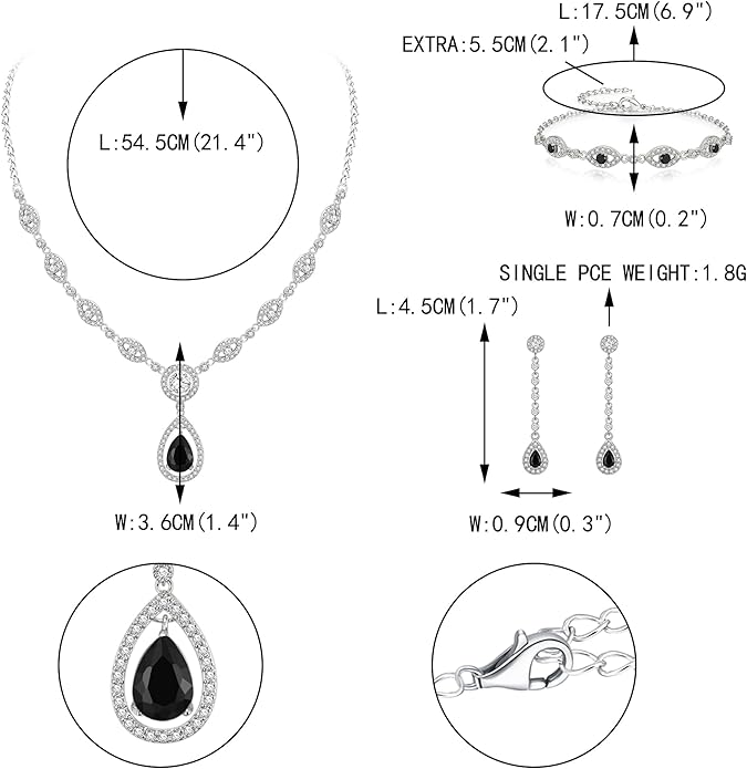 EVER FAITH Bridal Jewelry Set for Women, Stunning Teardrop Cubic Zirconia Birthstone Necklace Bracelet Earrings Sets Gift for Mothers Day/Valentines/Birthday/Christmas