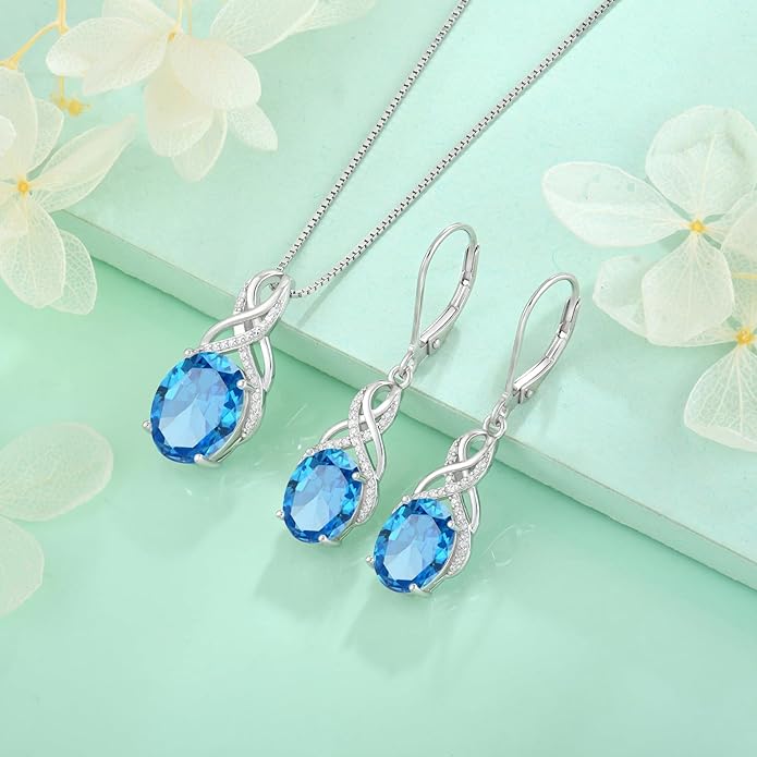 Starchenie 925 Sterling Silver Earrings for Women Infinity Dangle Earrings Amethyst Oval Cut Birthstone Jewelry Gift
