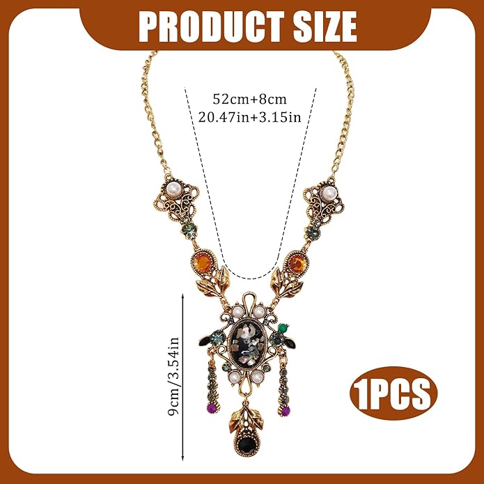 Golden Renaissance Necklace for Women, Fantasy Viking Medieval Renfaire Gifts for Aesthetic Cosplay Jewelry