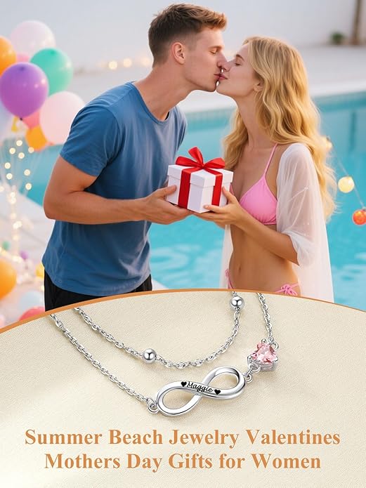 Custom4U Personalized Infinity Ankle Bracelets for Women 925 Sterling Silver Anklet Bracelet Endless Love Symbol Birthstone Charm Adjustable Foot Chain Jewelry Mothers Day Gifts for Mom Wife Women Her