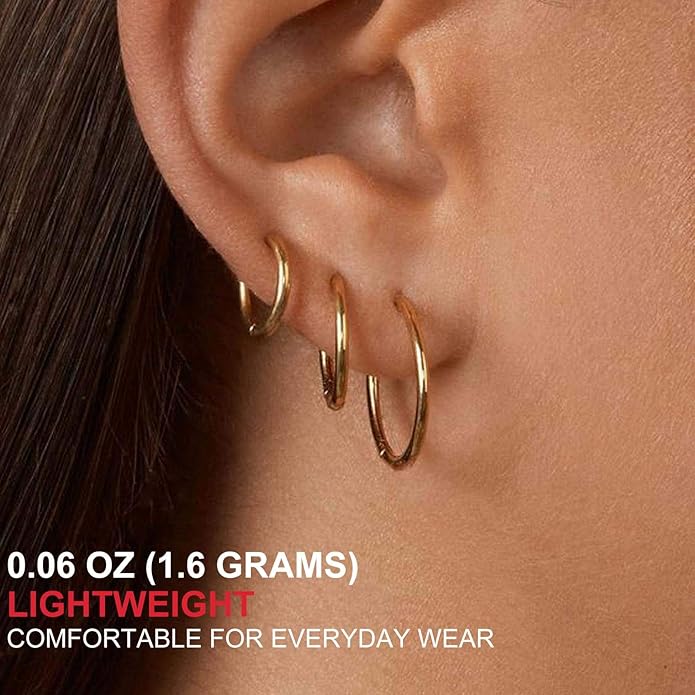 Gacimy Gold Hoop Earrings for Women 14K Real Gold Plated Hoops with 925 Sterling Silver Post